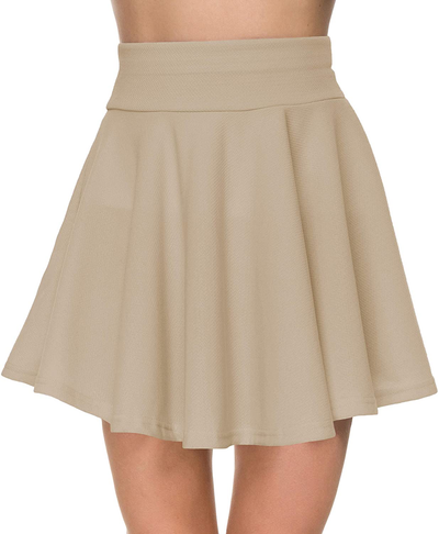 Afibi Casual Mini Stretch Waist Flared Plain Pleated Skater Skirt