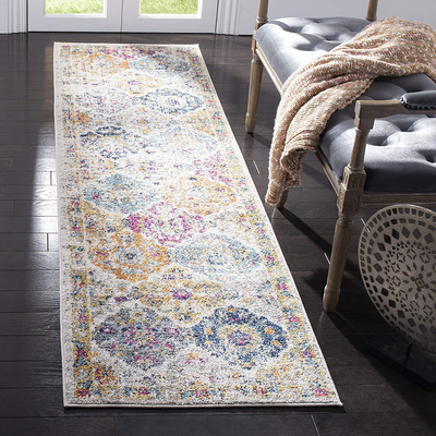 Safavieh Madison Collection MAD611B Boho Chic Floral Medallion Trellis Distressed Non-Shedding Stain Resistant Living Room Bedroom Runner, 2'3" x 8' , Cream / Multi