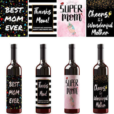 Set of 8 - Waterproof Wine Bottle Label Stickers for Moms