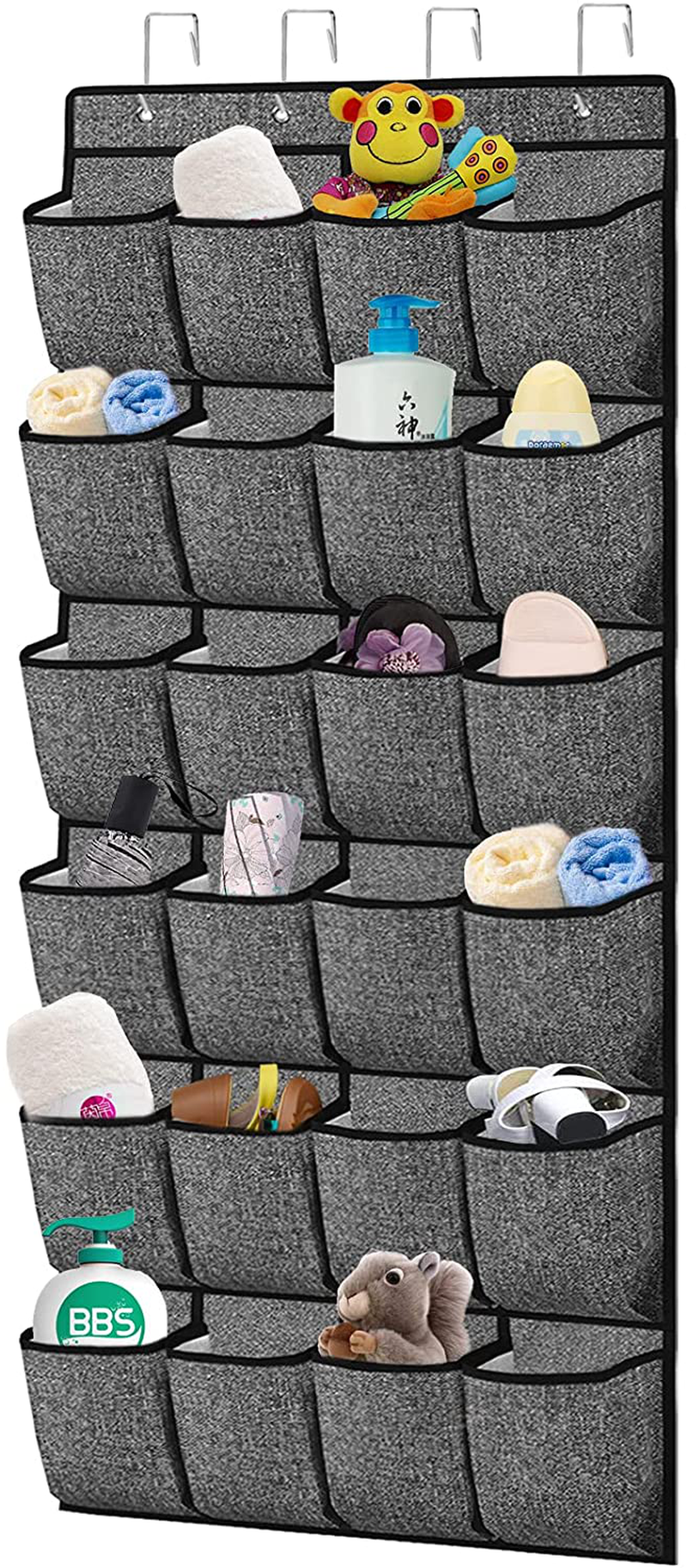 Over the Door Shoe Organizer,Hanging Shoe Holder with 24 Extra Large Fabric Pockets for Storage Men Sneakers,Women High Heeled Shoes,Slippers Grey 61.4''x22''