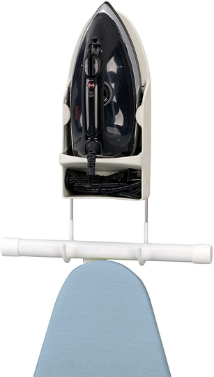 Household Essentials 166-1 Iron Wall Mount with Attached Ironing Board Hooks,White