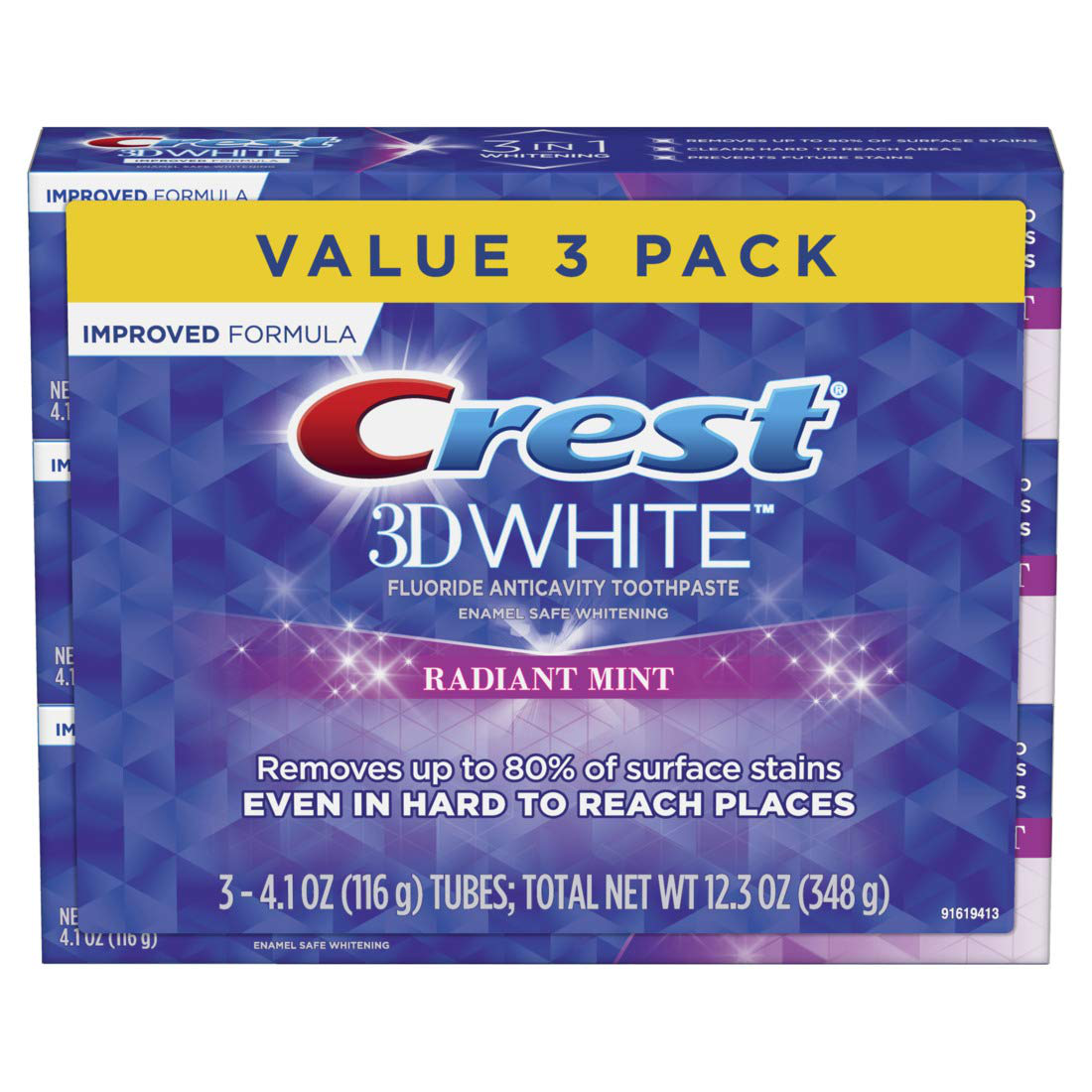 Crest 3D White Toothpaste Radiant Mint, 4.1 oz (Pack of 3) (Packaging May Vary)