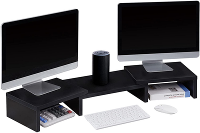 SUPERJARE Monitor Stand Riser, Adjustable Screen Stand for Laptop Computer/TV/PC, Multifunctional Desktop Organizer - Walnut Brown