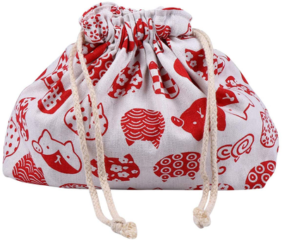 Toyvian Japanese Style Lunch Tote Bag Double Layers Cotton Linen Lunch Pouch Burlap Drawstring Storage Bag Box for Outdoor Activities Travel Business Office School Lunches White