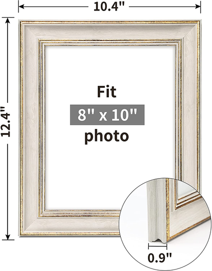 Sonefreiy Picture Frame 8x10 White Gold Vintage Antique Retro Photo Frame Desk and Wall Hanging Family Friends Wedding Gift