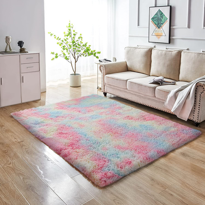 GKLUCKIN Shag Ultra Soft Area Rug, Non-Skid Fluffy 6'X9' Tie-Dyed Light Grey Fuzzy Indoor Large Faux Fur Rugs for Living Room Bedroom Nursery Decor Furry Carpet Kids Playroom