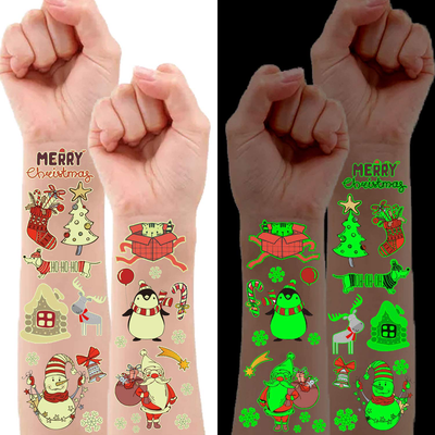 Partywind 10 Sheets Luminous Christmas Temporary Tattoos for Kids Stocking Stuffers, Christmas Party Decorations Supplies Favors for Birthday Party, Xmas Holiday Stickers Games for Boys and Girls
