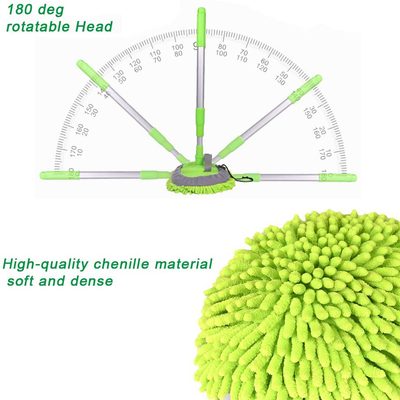 Yueiehe 2 in 1 Chenille Microfiber Car Wash Mop Mitt with 46" Aluminum Alloy Long Handle,Car Cleaning Kit Brush Duster,Scratch Free Cleaning Tool Dust Collector Supplies, 2Pcs Mop Head(Green)