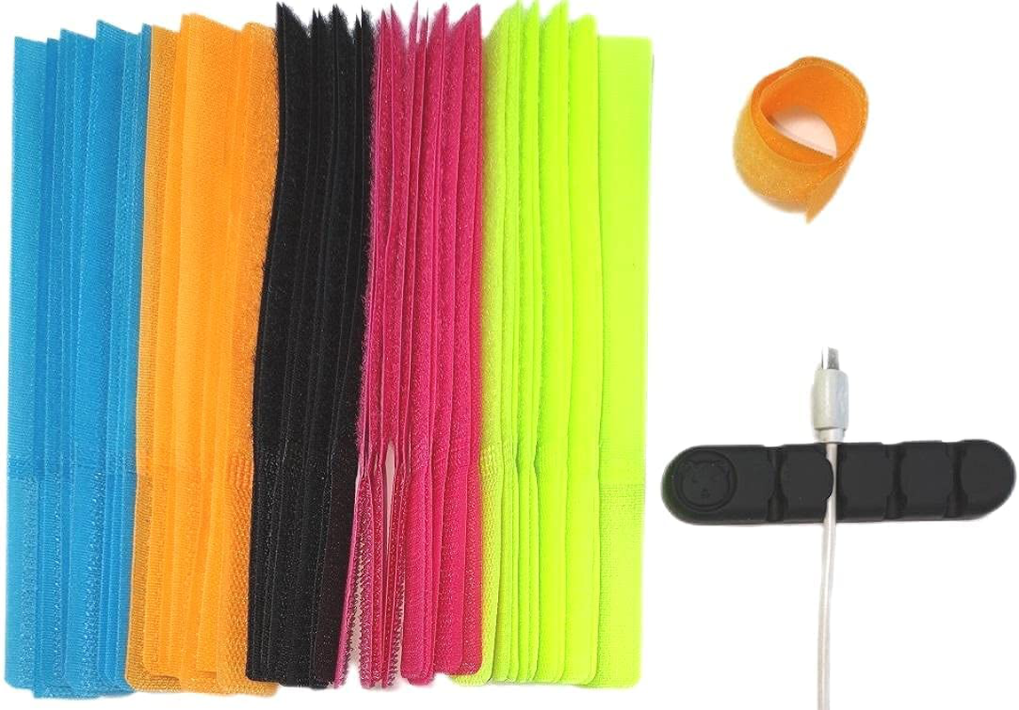 NALELI Wrap Cable, 50 pcs Colourful Reusable Fastening Cable Ties Straps,1 Pack Desktop Cord Clip Holder, Cord Organizer for Earbud Phone Electronics Computer Cord, Cable Management, 2 in 1 Package