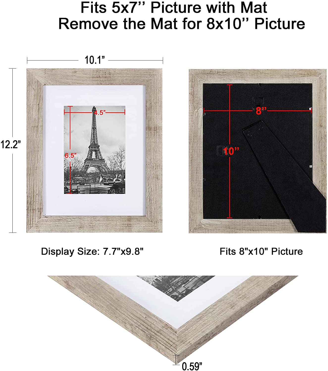 upsimples 8x10 Picture Frame Distressed White with Real Glass,Display Pictures 5x7 with Mat or 8x10 Without Mat,Multi Photo Frames Collage for Wall or Tabletop Display,Set of 6