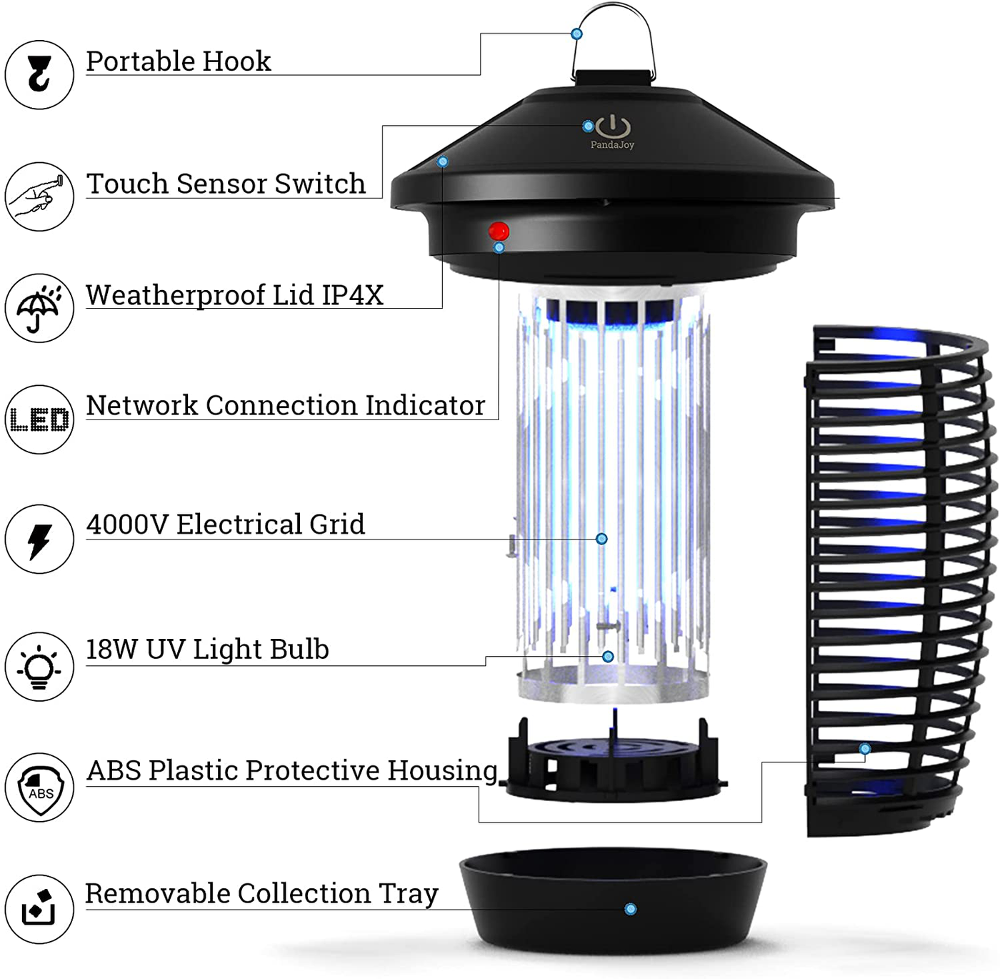 PandaJoy Bug Zapper Mosquito Killer, Flying Insect Killer Indoor, Fruit Fly Traps, Mosquito Lamp, Insect Zappers, Electric Mosquito Attractant Trap Plug in for Home Patio Garden Indoor and Outdoor