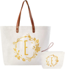 ElegantPark Monogrammed Gifts for Women E Initial Tote Bag Personalized Makeup Bag Wedding Gifts Birthday Teacher Gifts Bag Tote Cosmetic Bag Set of 2 Pcs
