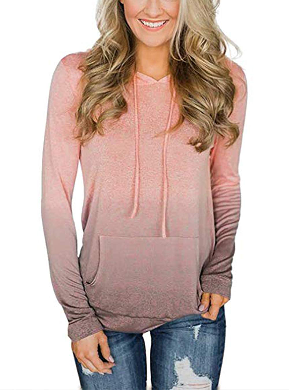 Barlver Women's Casual Hoodies Long Sleeve Sweatshirts Cowl Neck Drawstring Hooded Pullover Top with Pockets