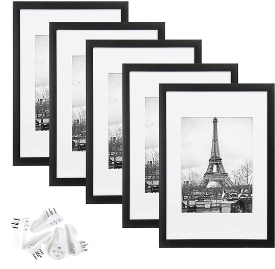 upsimples 8x12 Picture Frame Set of 5,Display Pictures 6x8 with Mat or 8x12 Without Mat,Wall Gallery Photo Frames,Black