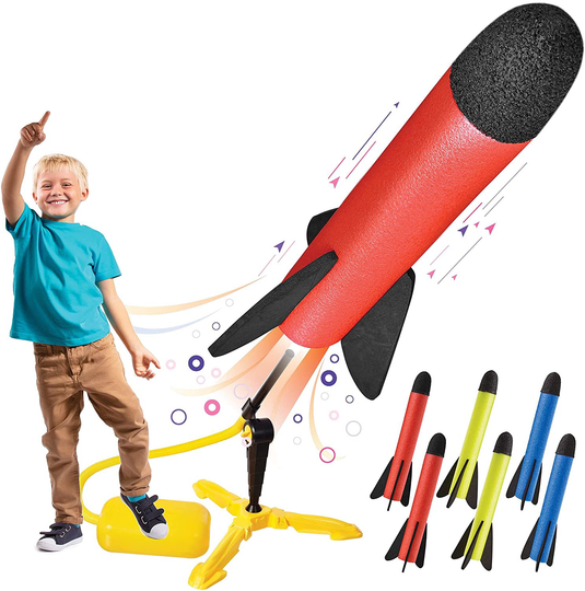 Toy Rocket Launcher for kids – Shoots Up to 100 Feet – 8 Colorful Foam Rockets and Sturdy Launcher Stand With Foot Launch Pad - Fun Outdoor Toy for Kids - Gift Toys for Boys and Girls Age 3+ Years Old