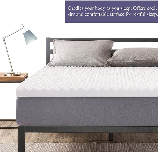 Mayton, 1-inch Convoluted Egg Shell Breathable Foam Topper, Adds Comfort to Mattress, King, White