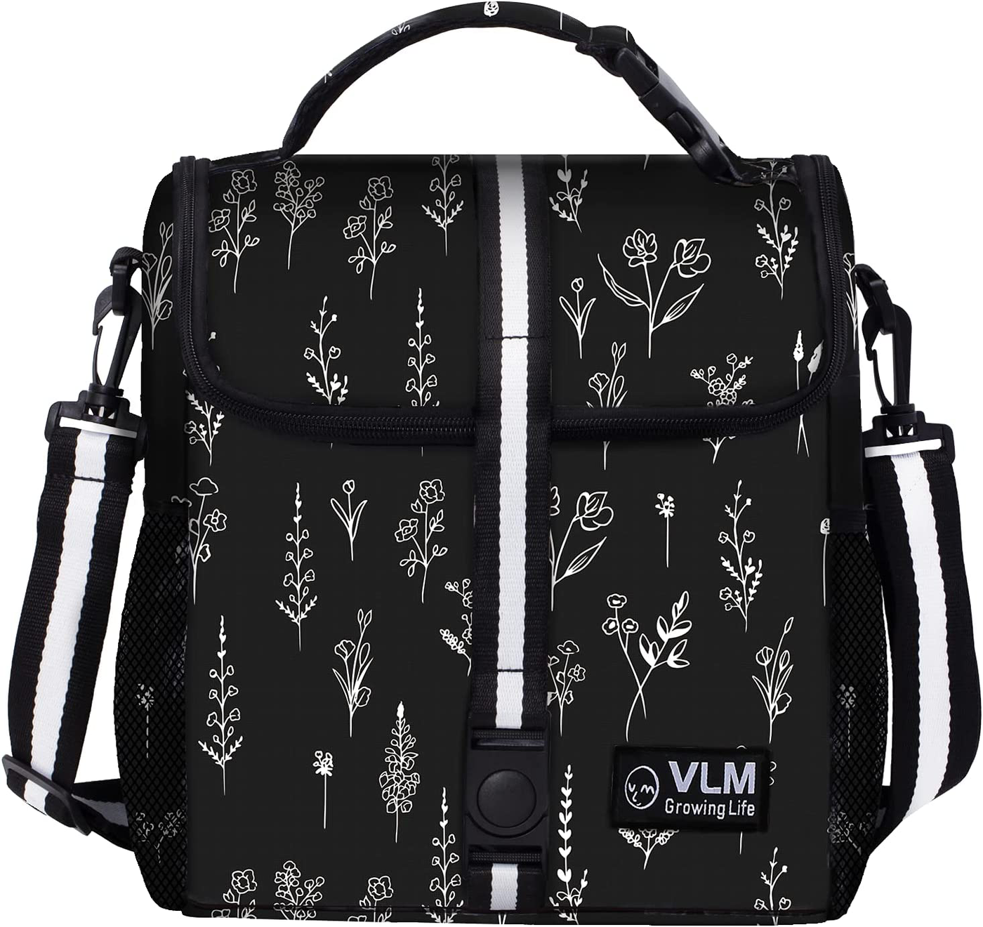 VLM Lunch Bags for Women,Leakproof Insulated Floral Lunch Box with Adjustable Shoulder Strap Reusable Zipper Cooler Tote Bag for Work,Picnic,Camping (Floral 2)