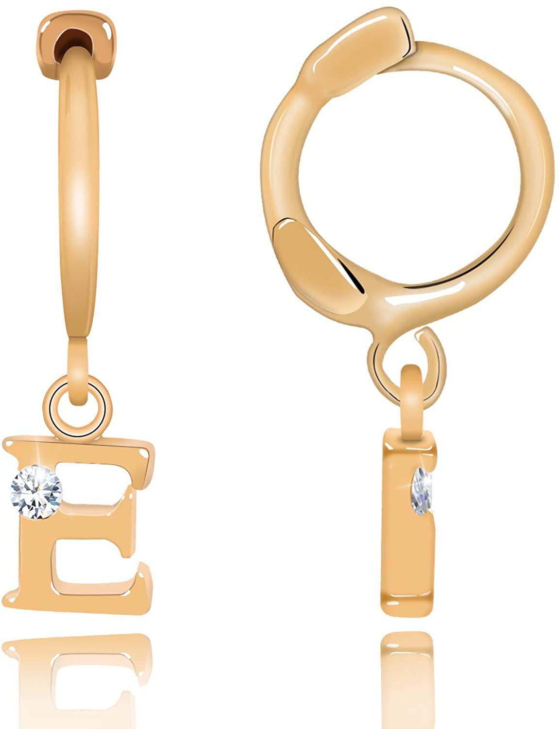 14K Gold Initial Charm Hoop Huggie Earring Handmade Personalized Alphabet Letter CZ Simulated Diamond Cute Hoop Dangle Earrings Gift for Women