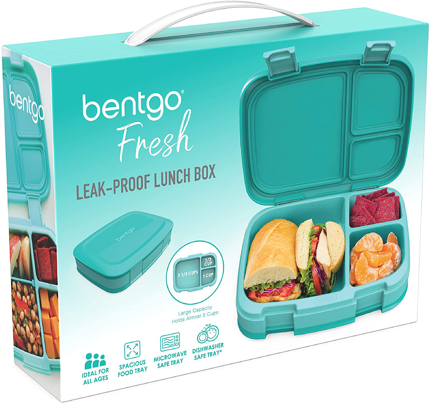 Bentgo Fresh – Leak-Proof, Versatile 4-Compartment Bento-Style Lunch Box with Removable Divider, Portion-Controlled Meals for Teens and Adults On-The-Go – BPA-Free, Food-Safe Materials (Aqua)