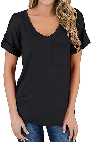 Chalier Womens V Neck T Shirts Short Sleeve Shirts Cotton Blouse Loose Casual Tunics Summer Tops Pocket Tee Shirts Gifts