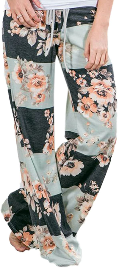 Women's Comfy Stretch Drawstring Palazzo Wide Leg Lounge Pants