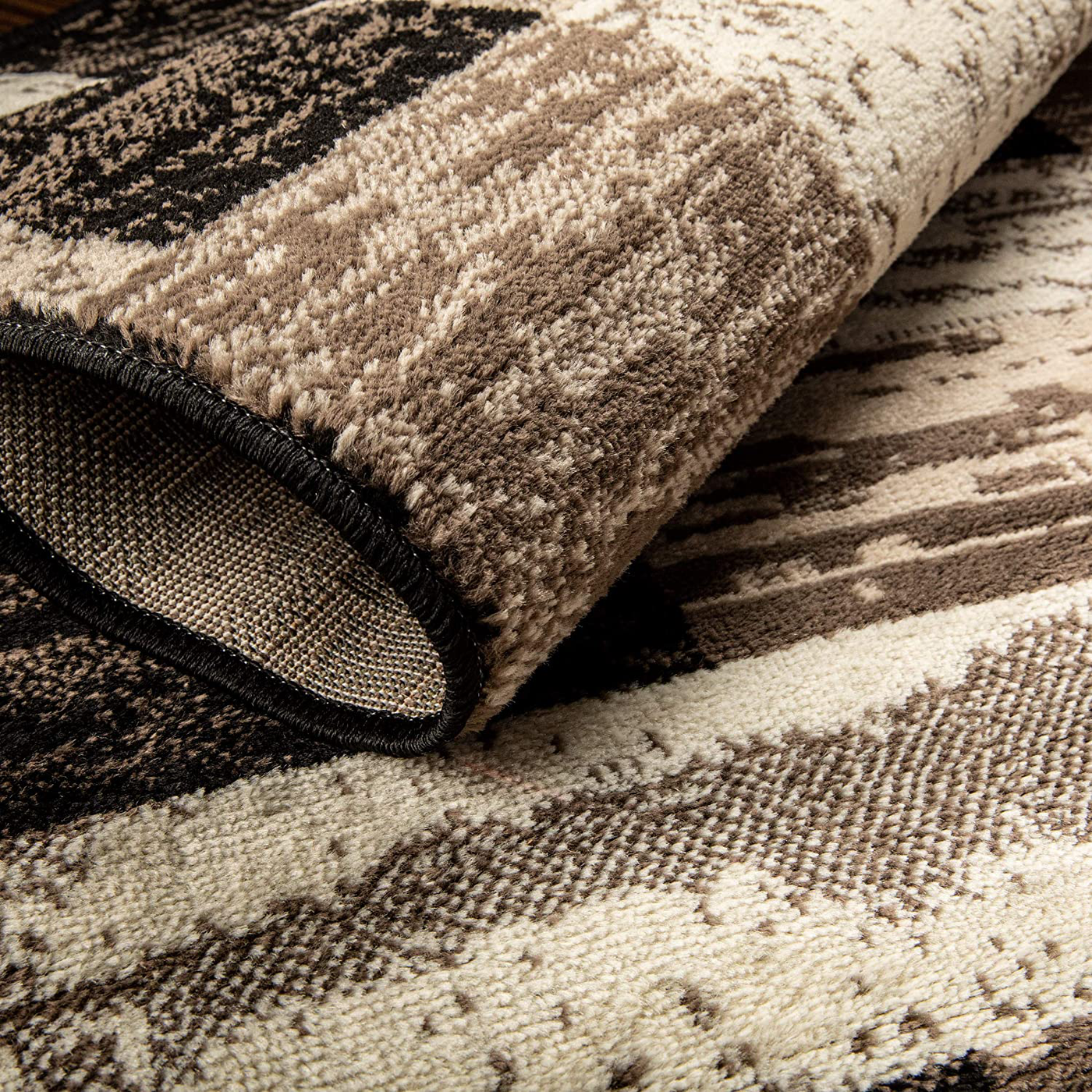 SUPERIOR Rockwood Modern Geometric Patchwork Polypropylene Indoor Area Rug or Runner with Jute Backing, 2'6" X 10', Slate
