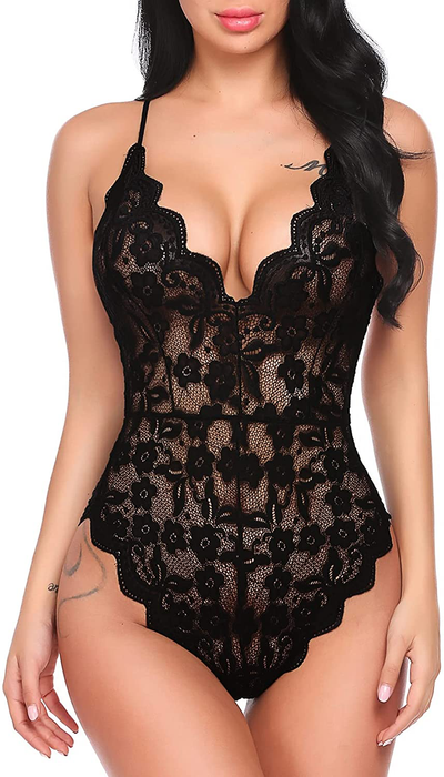 Avidlove Women One Piece Lingerie Deep V Teddy Sexy Lace Bodysuit