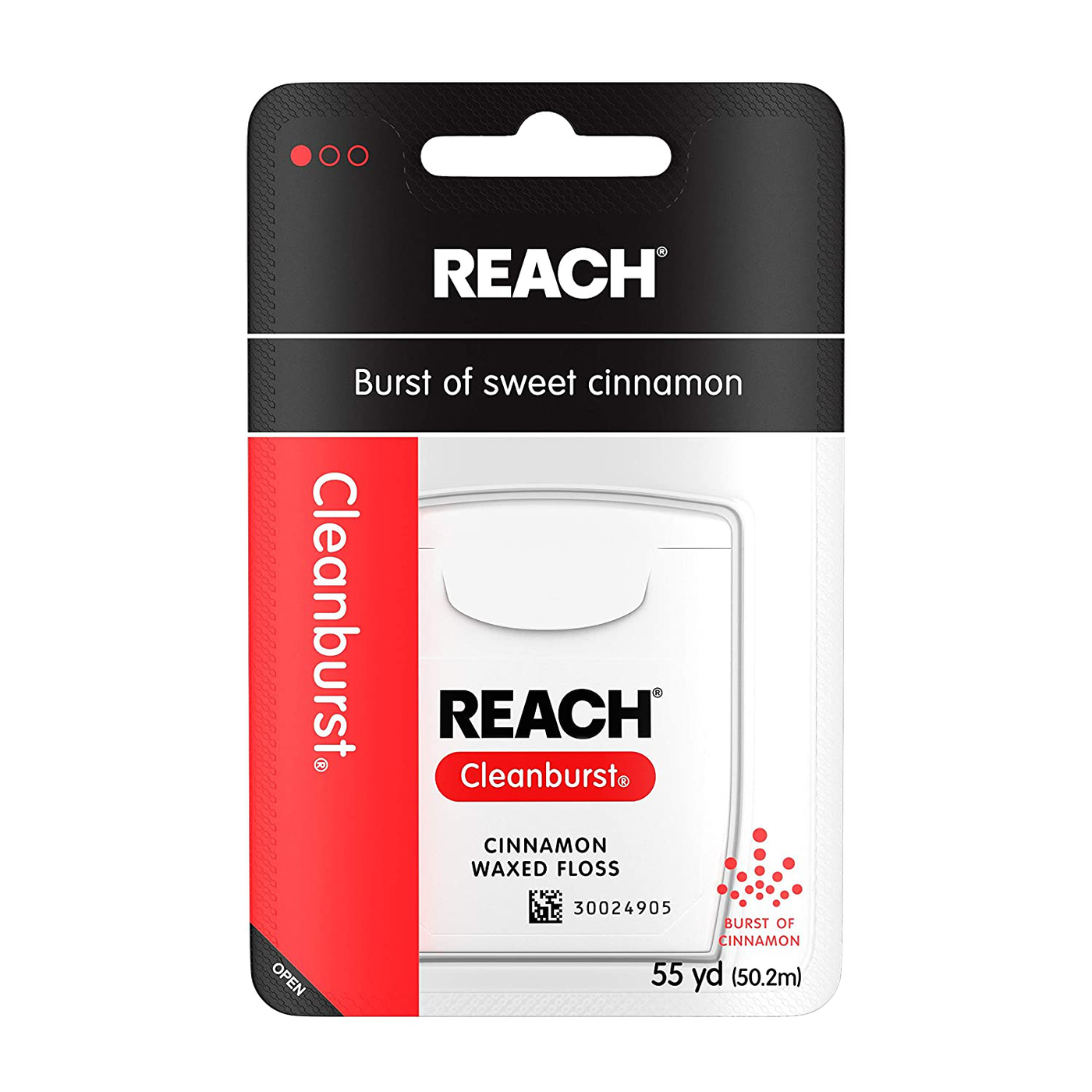Reach Cleanburst Waxed Dental Floss, Oral Care, Cinnamon Flavored, 55 Yards (Pack of 6)