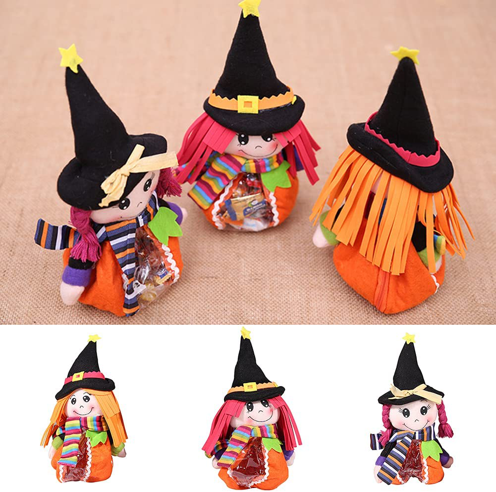 Candy Bag, Portable Home Cute Halloween Decor Candy Bag Witch Shape for Kids Storing Candies, Snacks, Candies, Toys (Yellow Hair)