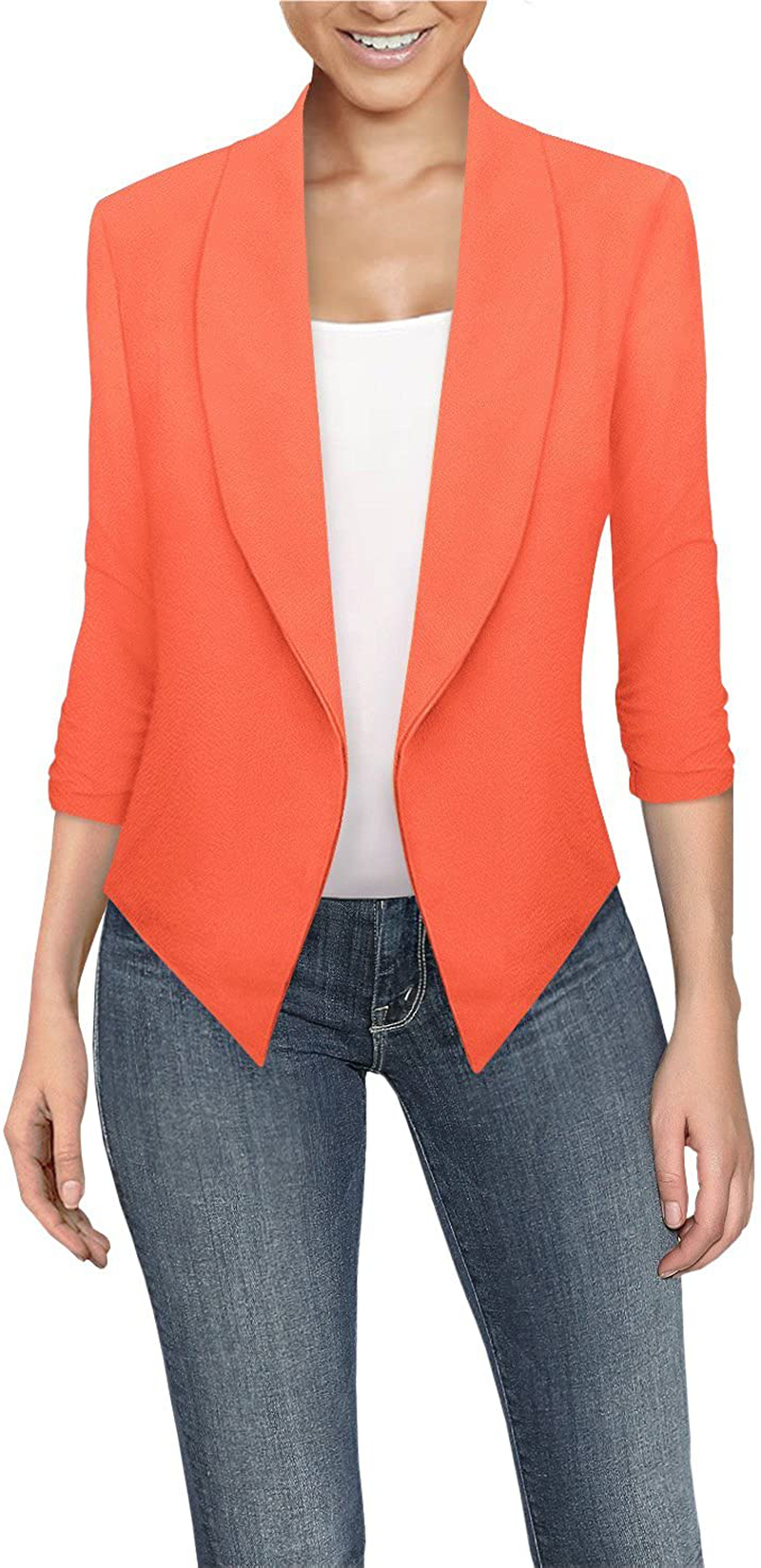 Hybrid & Company Womens Casual Work Office Open Front Blazer Jacket with Removable Shoulder Pads Made in USA