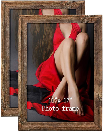 Calenzana 11x17 Poster Picture Frames Rustic Distressed Photo Frame 11 x 17 Set, Wall Hanging, 2 Pack, Brown
