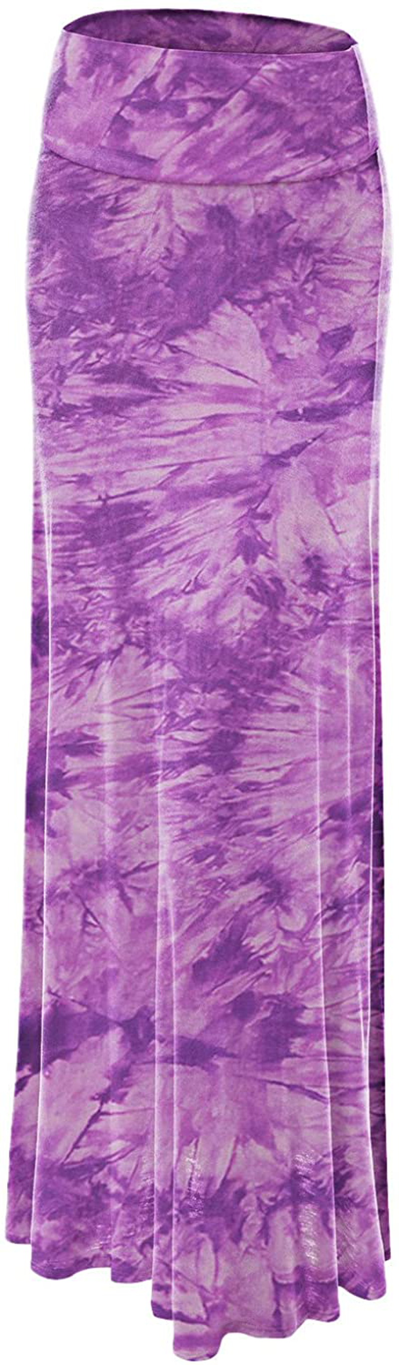 Lock and Love Women's Basic Solid Tie Dye Foldable High Waist Floor Length Maxi Skirt S-3XL Plus Size