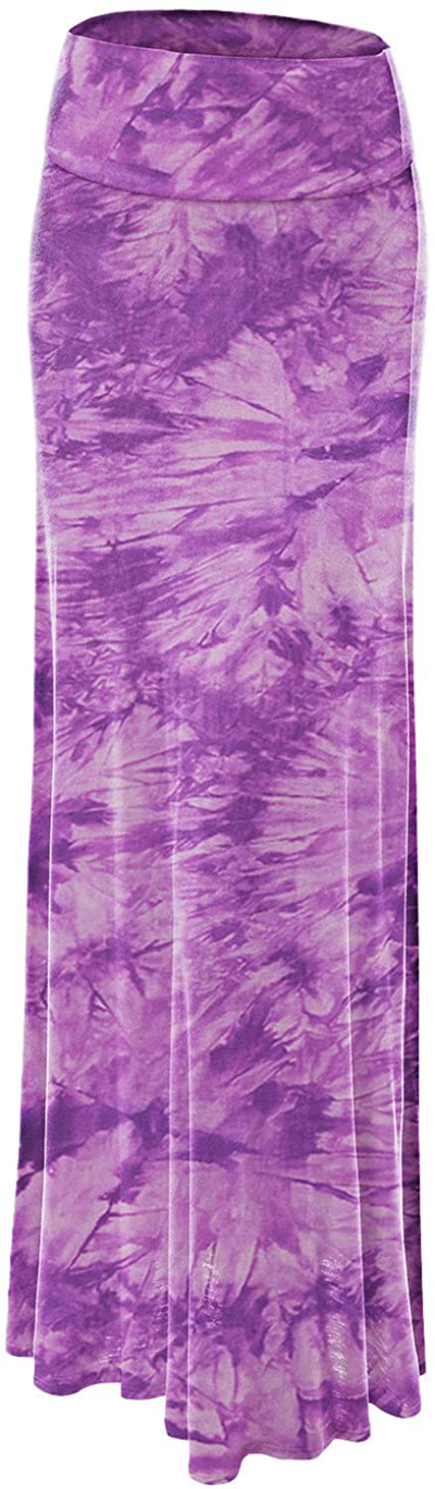 Lock and Love Women's Basic Solid Tie Dye Foldable High Waist Floor Length Maxi Skirt S-3XL Plus Size