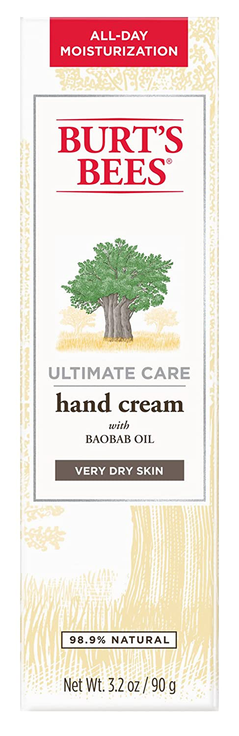 Burt's Bees Hand Cream for Dry Skin, Moisturizing Natural Lotion, Unscented, Ultimate Care with Baboab Oil, 3.2 Ounce (Packaging May Vary)