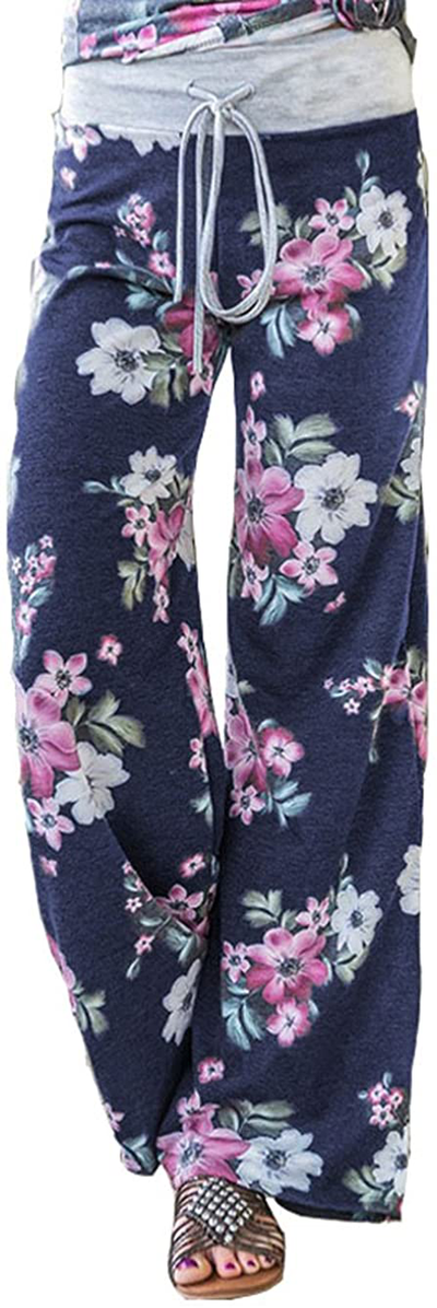 Women's Comfy Stretch Drawstring Palazzo Wide Leg Lounge Pants