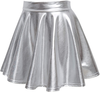 EXCHIC Women's Shiny Metallic Wet Look Stretchy Flared Mini Skater Skirt