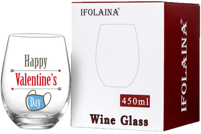 15oz Valentine's Day Stemless Wine Glass 
