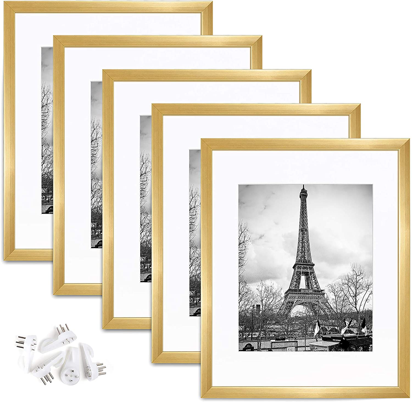 upsimples 11x14 Picture Frame Set of 5,Display Pictures 8x10 with Mat or 11x14 Without Mat,Wall Gallery Photo Frames,Gold