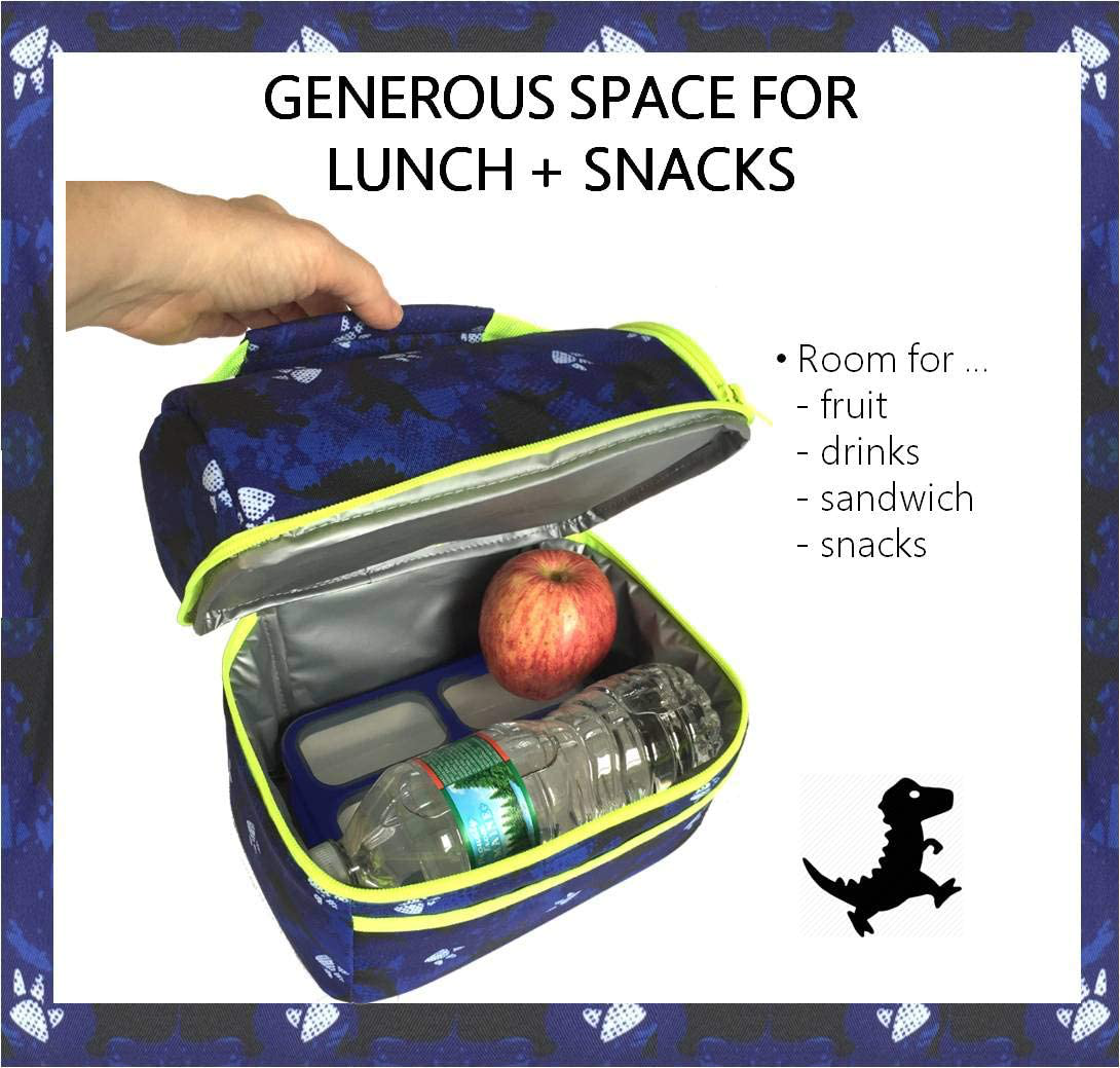 Dinosaur Lunch-Box & Water Bottle Set for Boys Toddlers | Kids Lunch Snack Bag Kindergarten Pre-School Baby Boy Boxes for Daycare | Insulated Containers | Small Lonchera Para Niños | Blue Dino