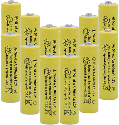 QBLPOWER Solar Light 1.2V AA Ni-CD 600mAh 2A Rechargable Batteries Cell for Garden/Lawn/Sidewalk Lamp (12 Pack AA Yellow)