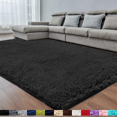 Black Soft Area Rug for Bedroom,4x6.6,Fluffy Rugs,Shag Carpet for Living Room,Fuzzy Rug for Girls Boys Room,Furry Rug for Kids Baby Room,Large Anti-Slip Rug,Black Carpet,Home Decor,Bedside Rug