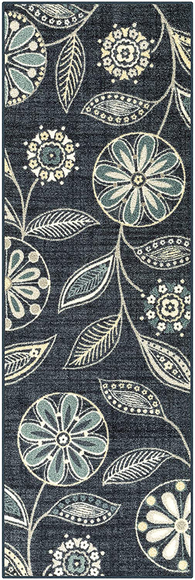 Maples Rugs Reggie Floral Runner Rug Non Slip Hallway Entry Carpet [Made in USA], 1'8 x 5, Persian Blue