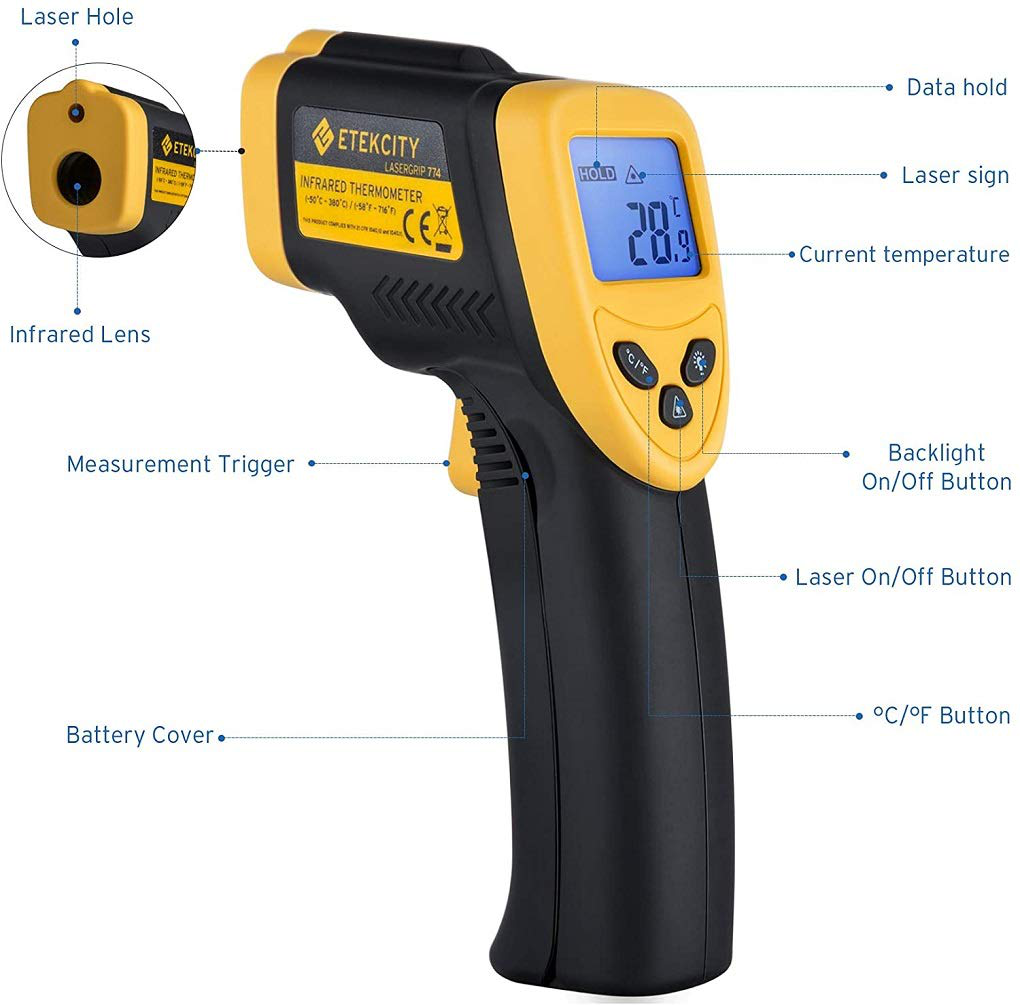 KIZEN Infrared Thermometer Gun (NOT for Humans) - LaserPro LP300 Non-Contact Temperature Gun for Cooking, Home Repairs & Maintenance, -58Deg F to 1112Deg F (-50 Deg C to 600 Deg C)