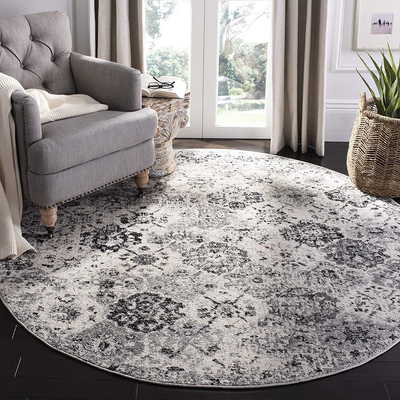 Safavieh Madison Collection MAD611G Boho Chic Floral Medallion Trellis Distressed Non-Shedding Stain Resistant Living Room Bedroom Area Rug, 3' x 3' Round, Silver / Grey