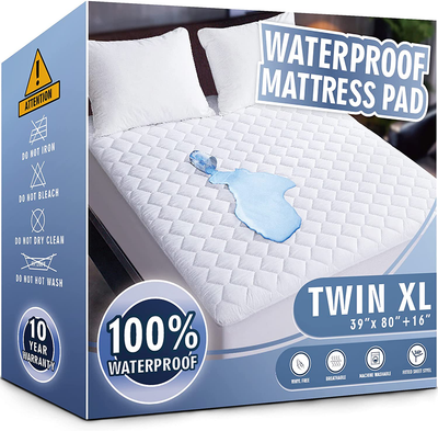 Waterproof Mattress Pad King Size, Soft and Breathable Quilted Mattress Protector, 6''-18'' Deep Pocket Fitted Mattress Cover, White