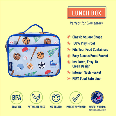 Wildkin Kids Insulated Lunch Box Bag for Boys and Girls, Perfect Size for Packing Hot or Cold Snacks for School and Travel, Mom's Choice Award Winner, BPA-free, Olive Kids (Game On)