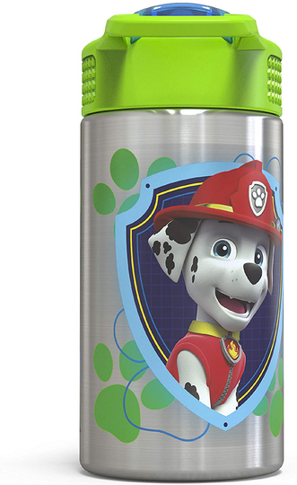 Zak Designs Paw Patrol 15.5oz Stainless Steel Kids Water Bottle with Flip-up Straw Spout - BPA Free Durable Design, Paw Patrol Boy SS