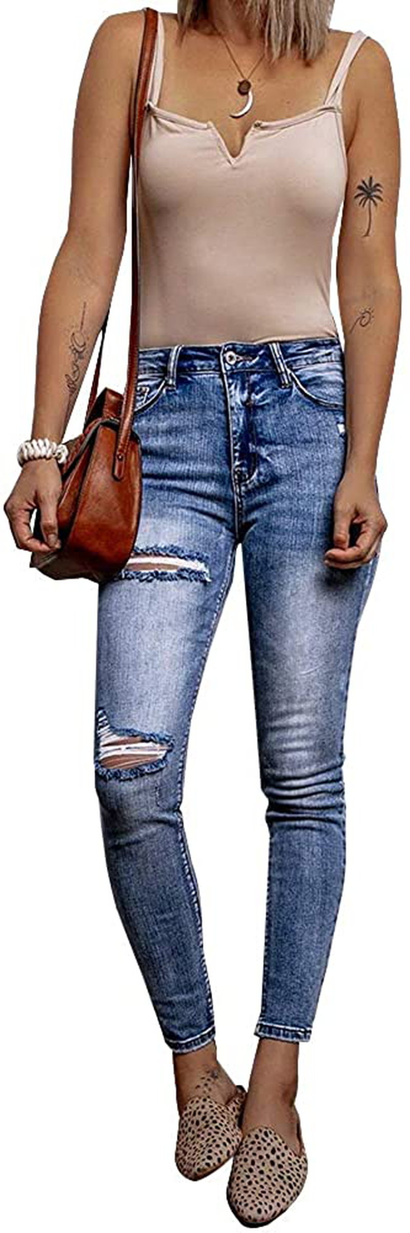 LONGYIDA High Waisted Skinny Ripped Distressed Jeans for Women Stretch Destroyed Jeans Pants