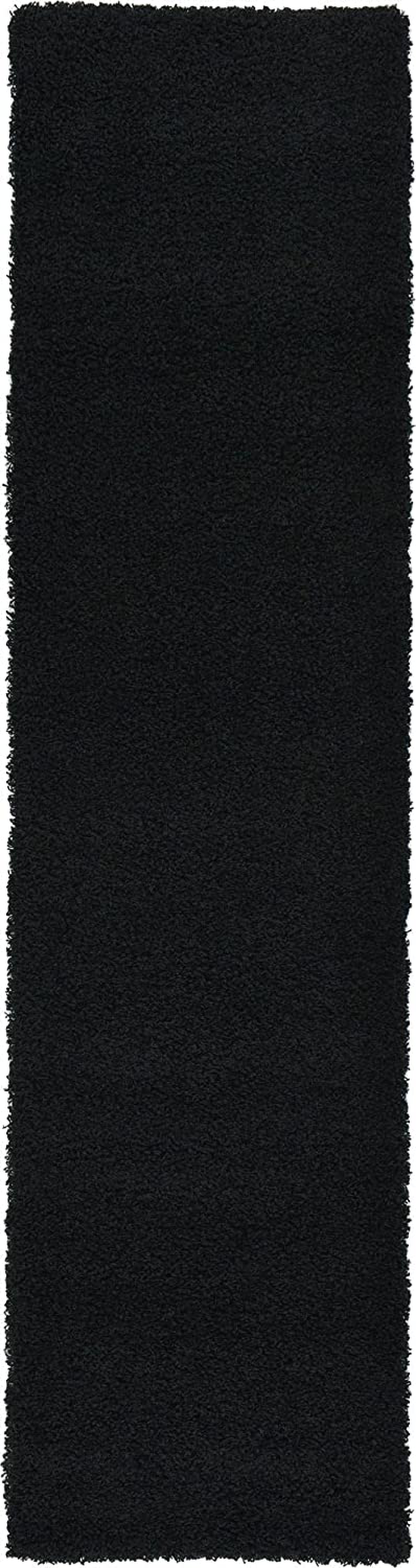 Unique Loom Solo Solid Shag Collection Area Modern Plush Rug Lush & Soft, 2' 6 x 10' 0, Jet Black