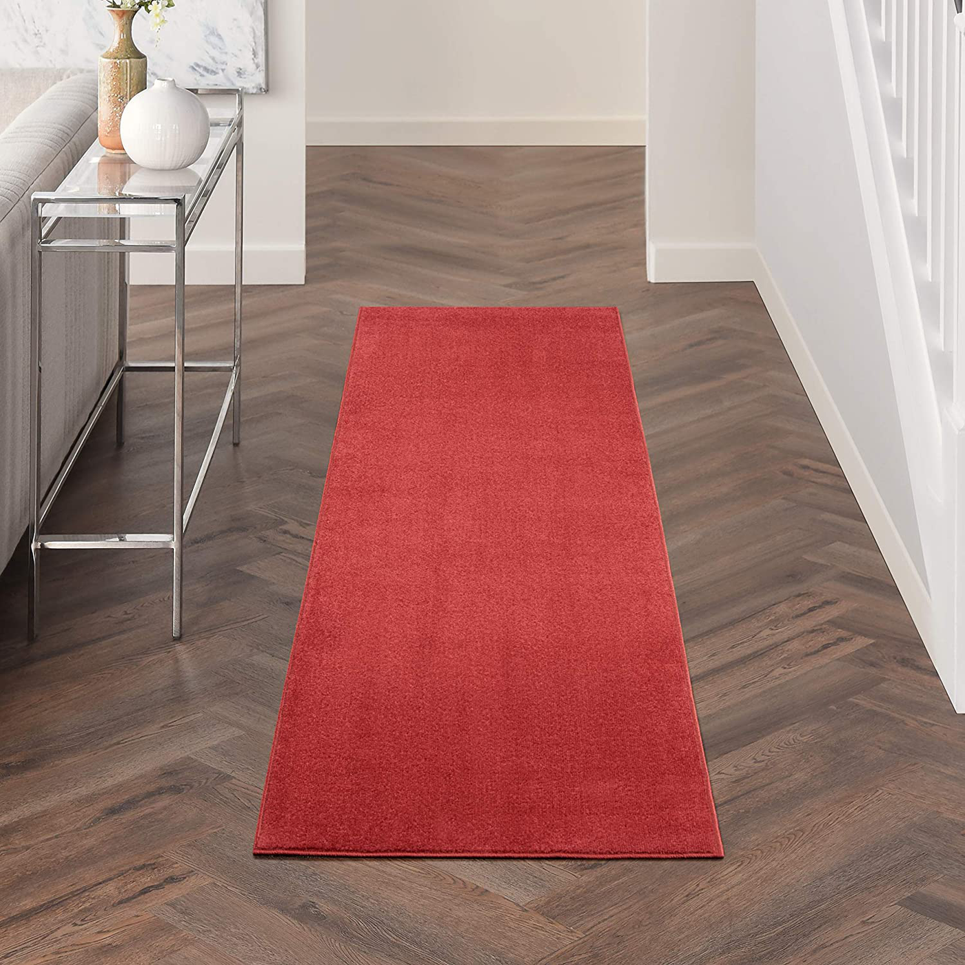 Nourison Essentials Solid Contemporary Brick Red 2'x6' Runner Area Rug , 2' X 6'